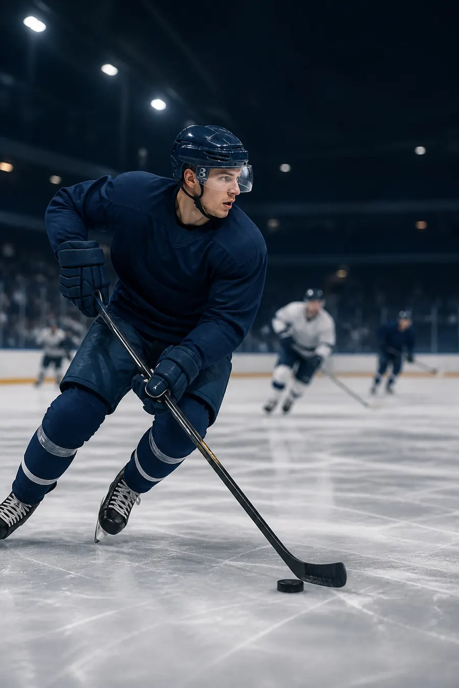 Ice hockey player in game action